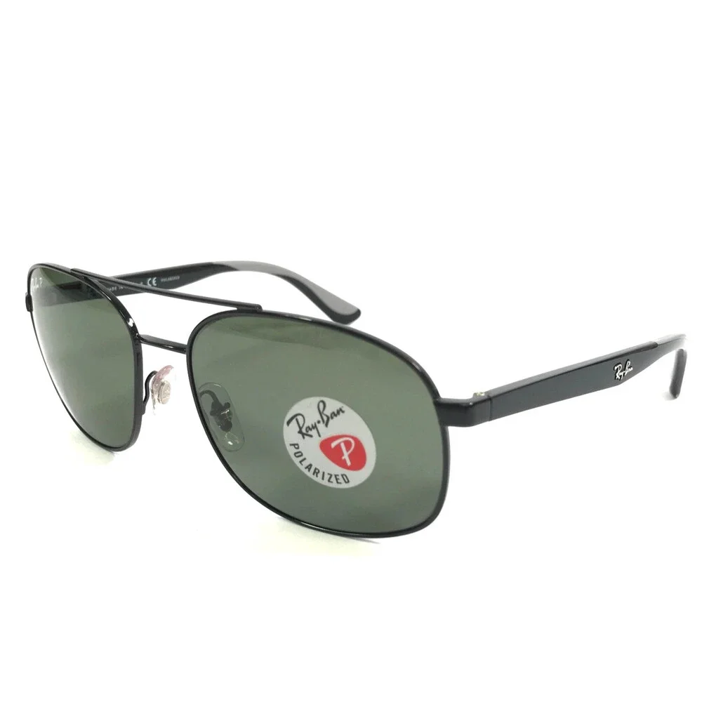 Ray-Ban Sunglasses RB3593 002/9A Black Aviators w/ Green Polarized Lenses 58 mm
